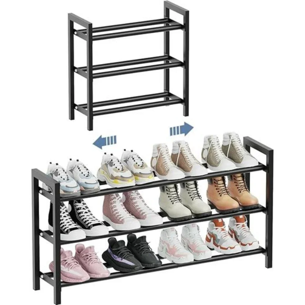 Expandable shoe rack 3 tier adjustable shoe organizer for closet entryway storag